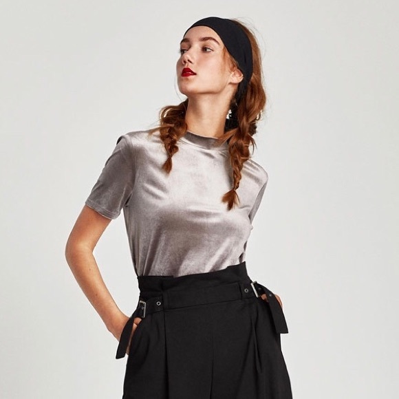 Zara Tops - Zara • Gray Velvet Mock Neck Top